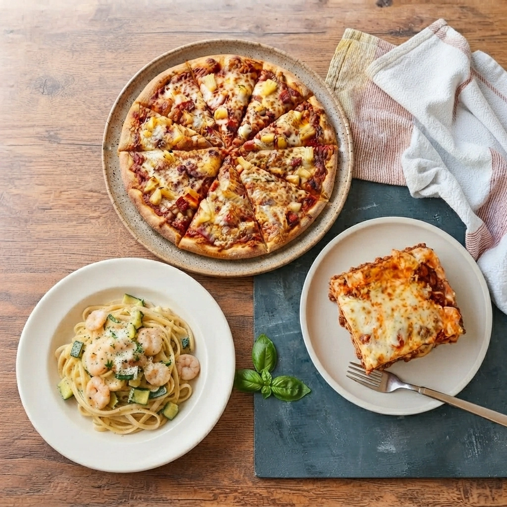 Pizza, pasta and sides at Mondo Pizza, an Italian pizza restaurant in Edmonton